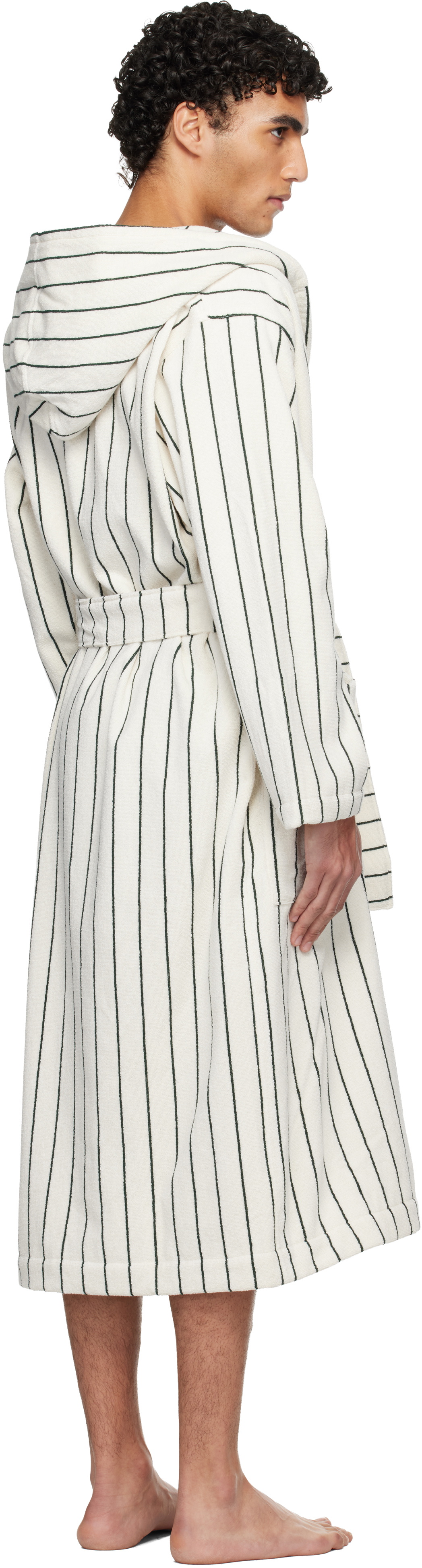 Tekla White & Green Terry Hooded Bathrobe