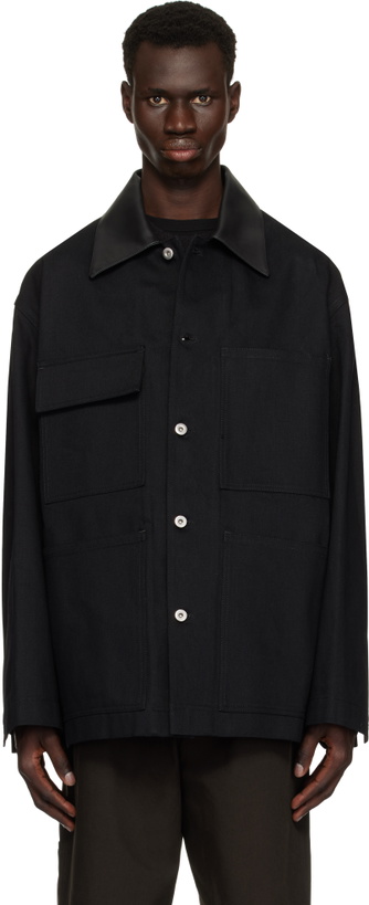 Photo: Jil Sander Black Leather Collar Denim Jacket