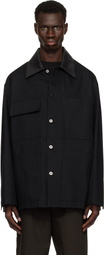 Jil Sander Black Leather Collar Denim Jacket