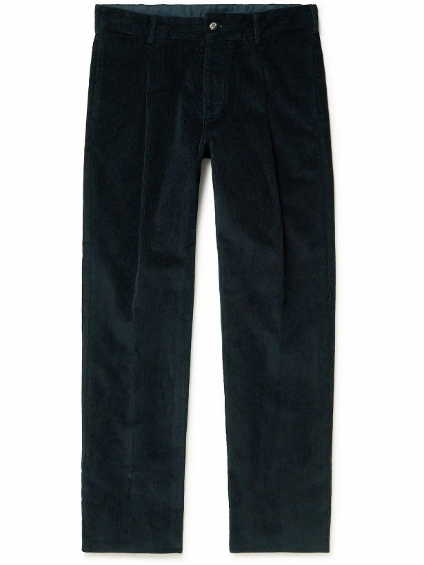 Photo: DOPPIAA - Aantioco Tapered Pleated Stretch Cotton-Corduroy Trousers - Blue
