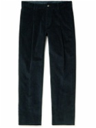 DOPPIAA - Aantioco Tapered Pleated Stretch Cotton-Corduroy Trousers - Blue