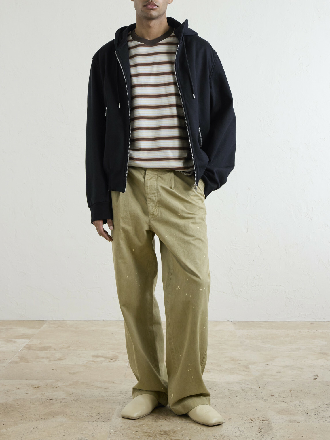 Auralee - Wide-Leg Pleated Paint-Splattered Cotton-Twill Chinos - Neutrals