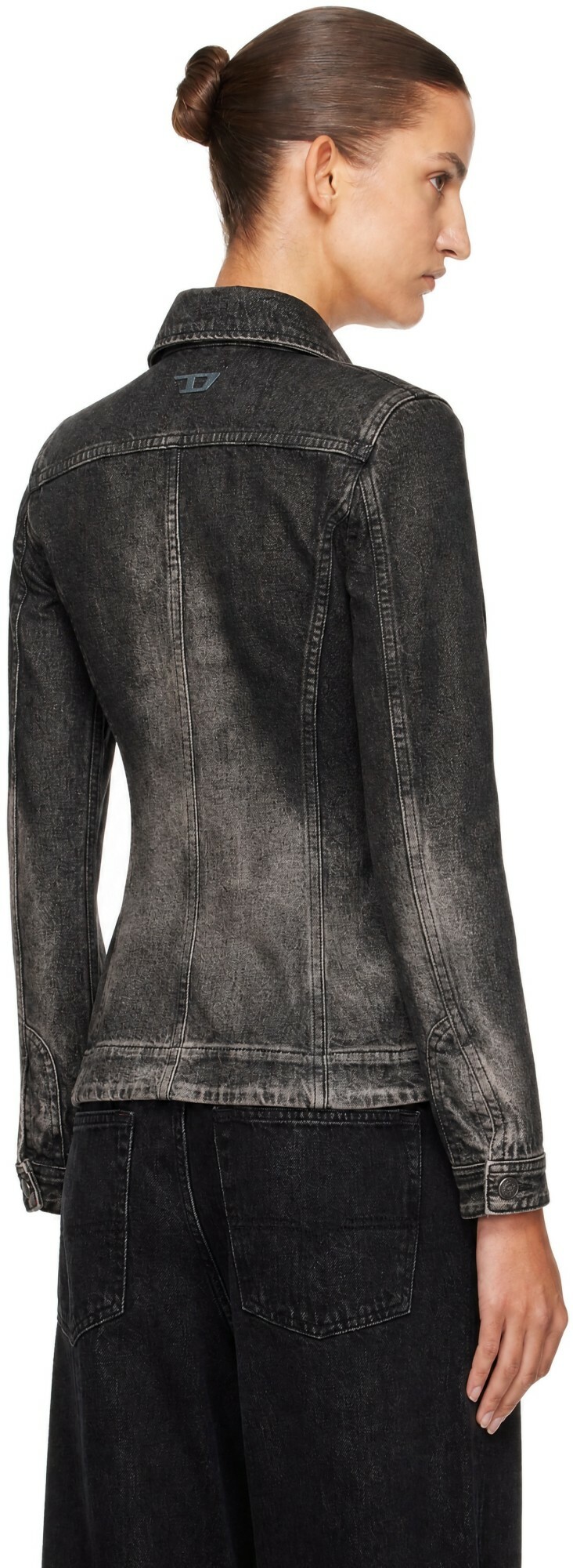 Diesel Black Fitted Dirty-Effect Denim Trucker Jacket