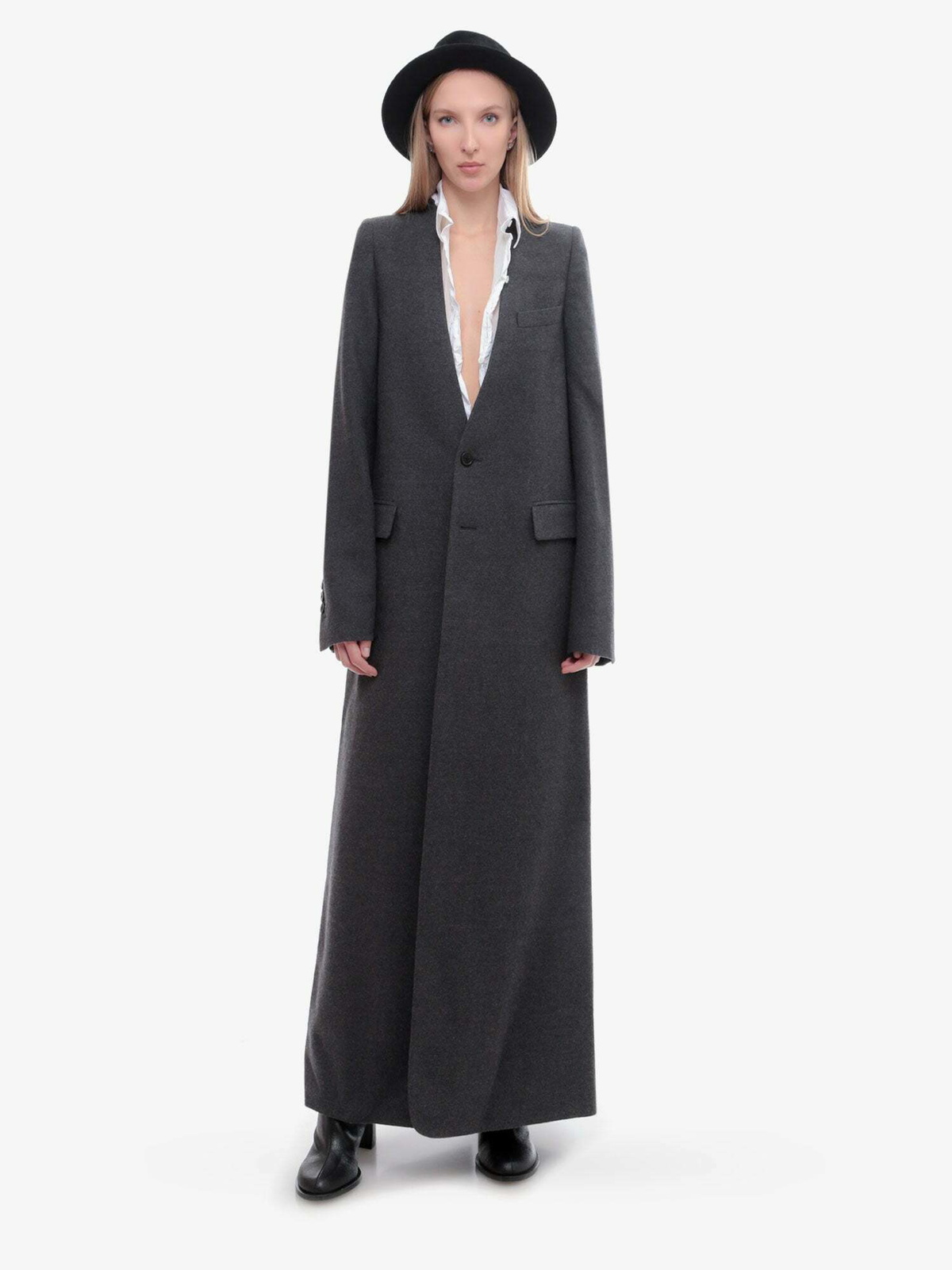 Ann Demeulemeester wool long coat 変形 Ann Demeulemeester Coat Grey Womens Ann Demeulemeester