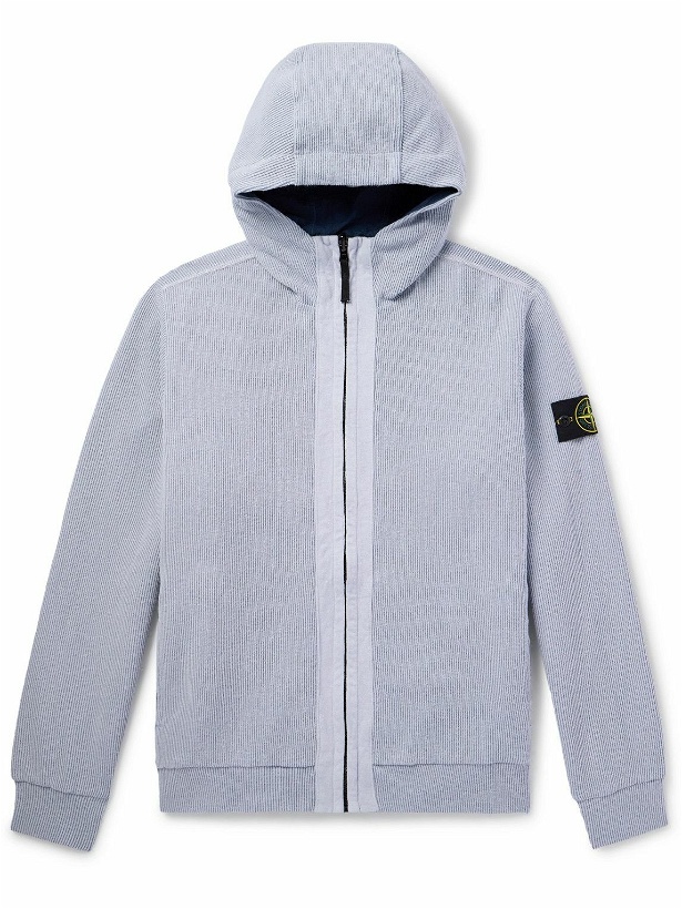 Photo: Stone Island - Reversible Logo-Appliquéd Ribbed Cotton-Blend and Shell Hooded Jacket - Blue