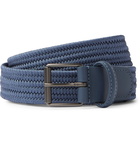 Anderson's - 3.5cm Leather-Trimmed Woven Elastic Belt - Blue