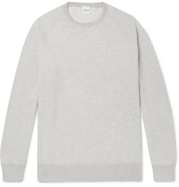 Photo: Aspesi - Mélange Loopback Cotton, Cashmere and Wool-Blend Jersey Sweatshirt - Gray