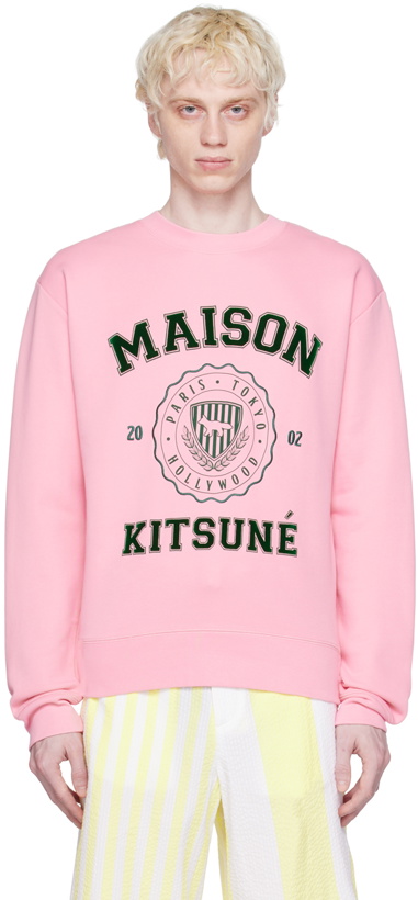 Photo: Maison Kitsuné Pink Hotel Olympia Edition Varsity Sweatshirt