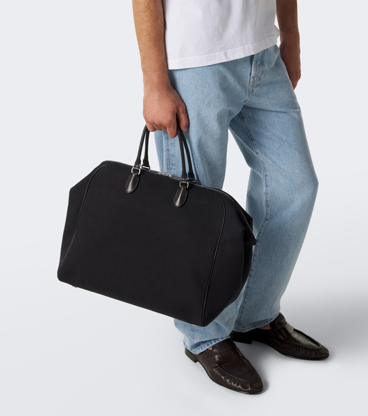 The Row Timo leather-trimmed canvas tote bag