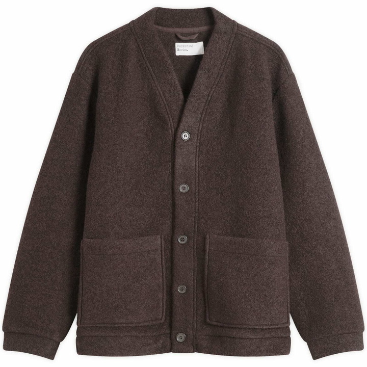 Photo: Universal Works Men's Presented by END. Wool Fleece Adv Cardigan in Brown