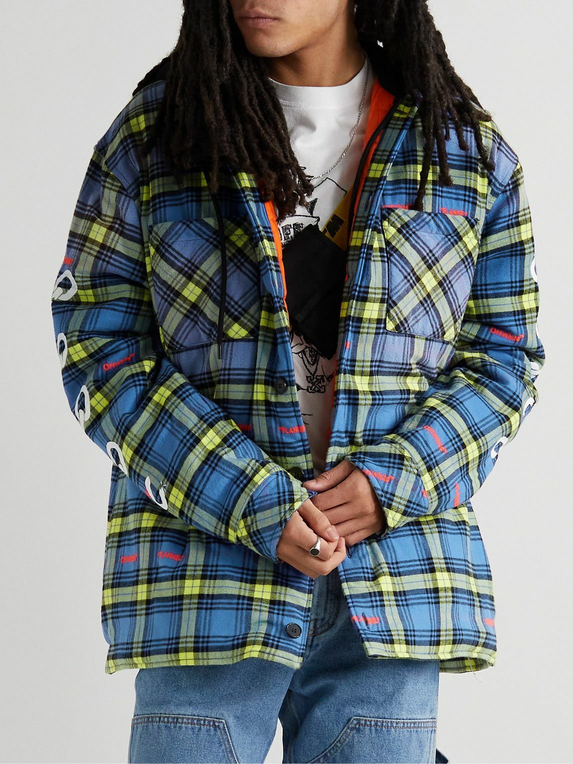 Off-White - Jersey-Trimmed Quilted Checked Cotton-Flannel Off-White - Jersey-Trimmed Quilted Checked Cotton-Flannel