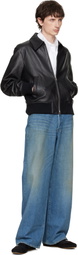 AMI Paris Black Zipped Lamb Leather Jacket