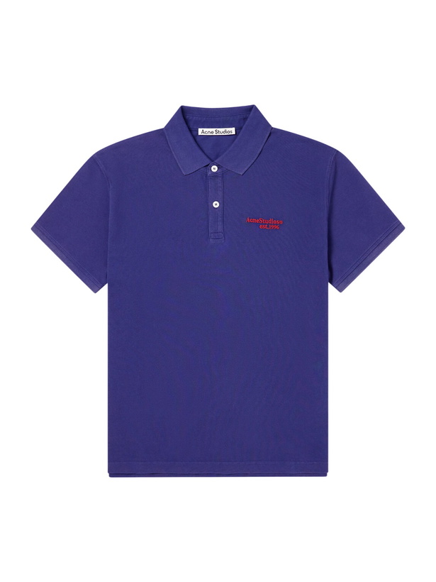Photo: Acne Studios - Logo-Embroidered Cotton-Piqué Polo Shirt - Blue