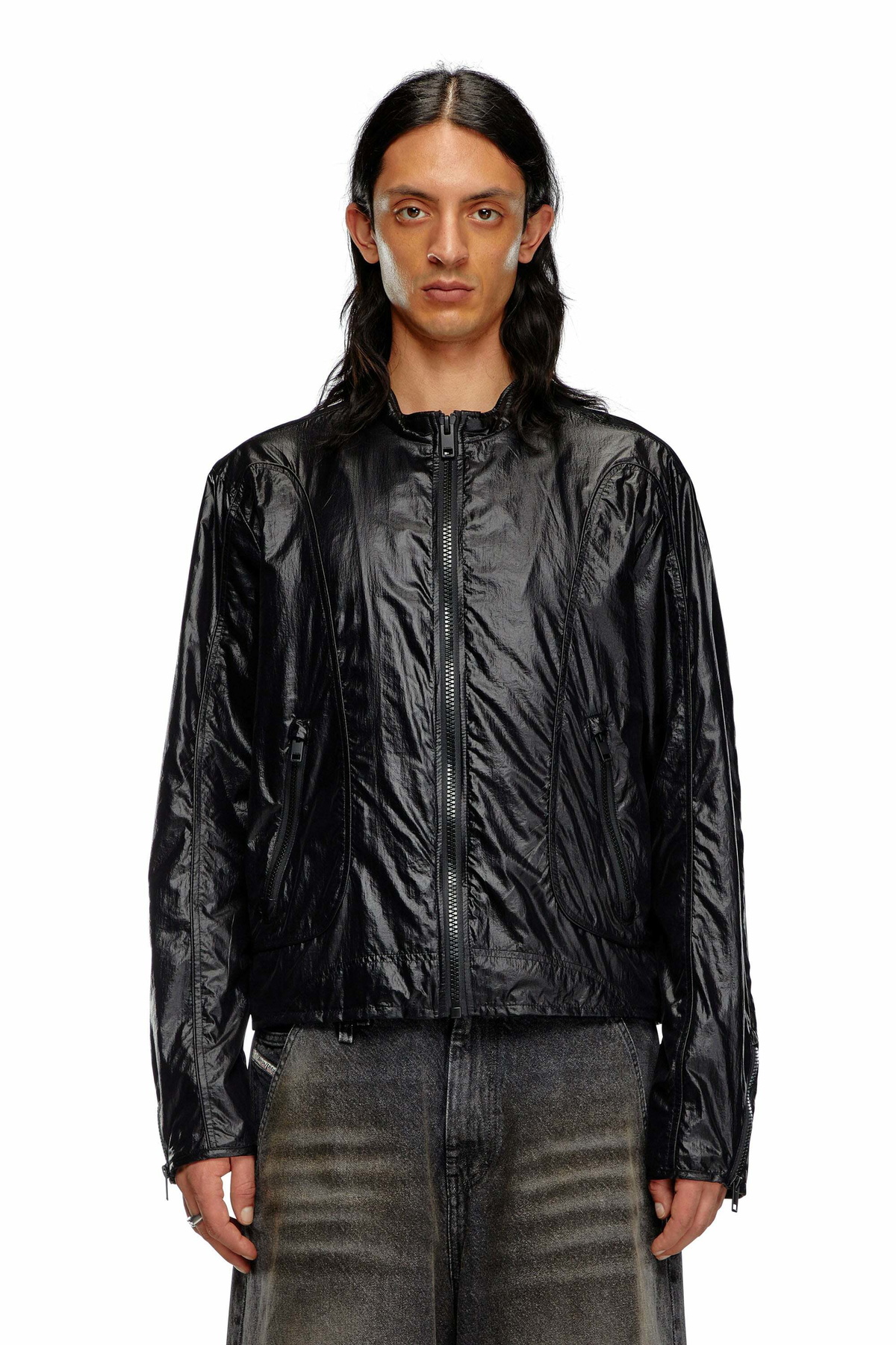 Diesel Biker jacket in shiny ripstop - Jackets Mens in Black