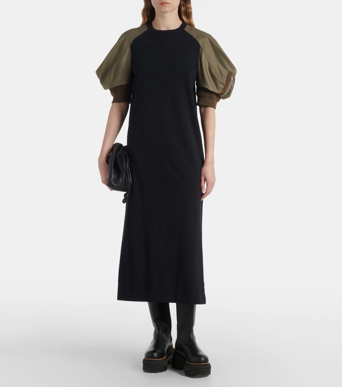 Sacai Puff-sleeve cotton jersey midi dress Sacai