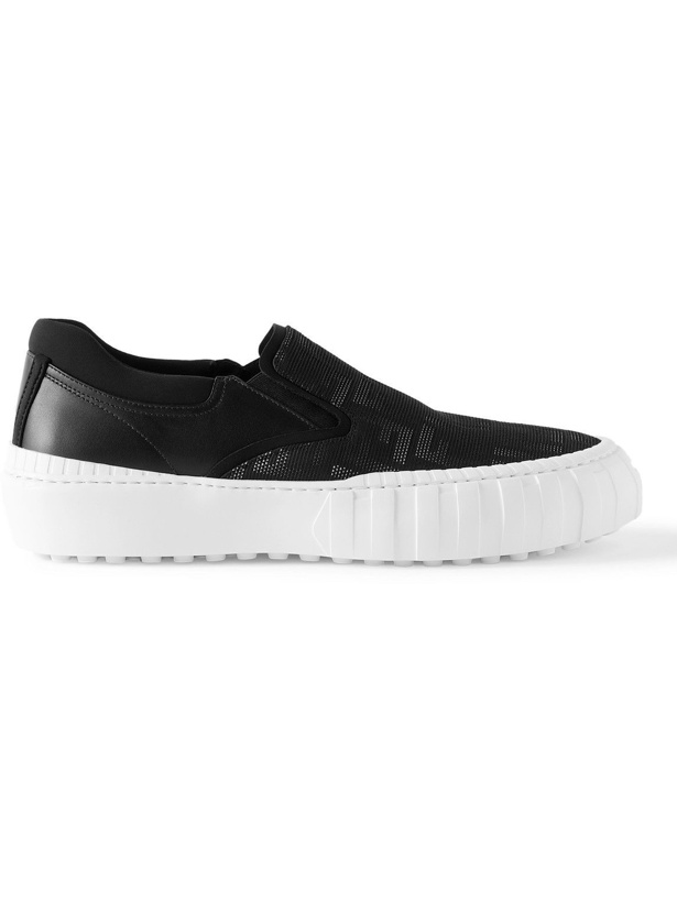 Photo: Fendi - Leather-Trimmed Logo-Jacquard Canvas Slip-On Sneakers - Black