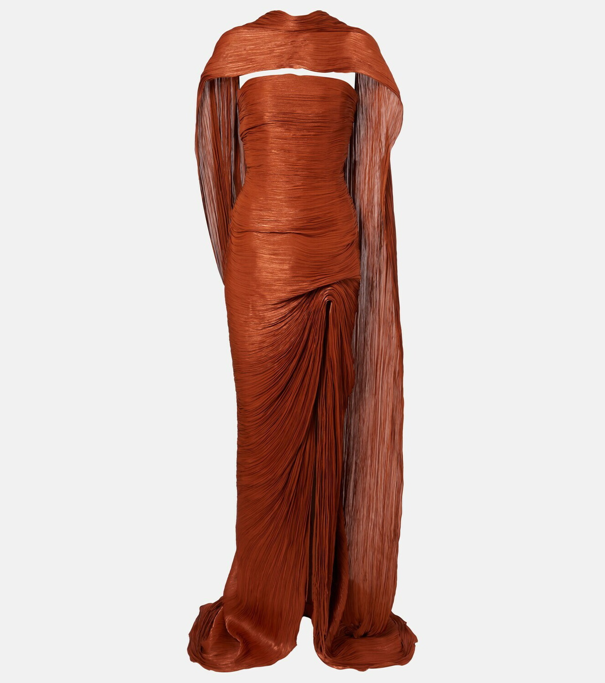 Marmar Halim Pleated taffeta bustier gown and scarf set