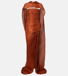Marmar Halim Pleated taffeta bustier gown and scarf set