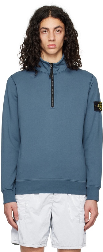 Photo: Stone Island Blue Garment-Dyed Sweatshirt