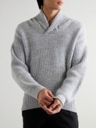 Kingsman - Shawl-Collar Ribbed Wool Sweater - Gray