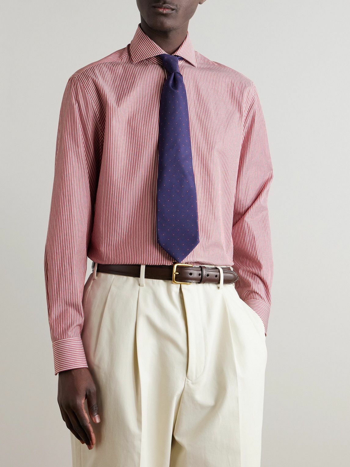 Dunhill - Cutaway-Collar Striped Cotton-Poplin Shirt - Red