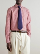 Dunhill - Cutaway-Collar Striped Cotton-Poplin Shirt - Red