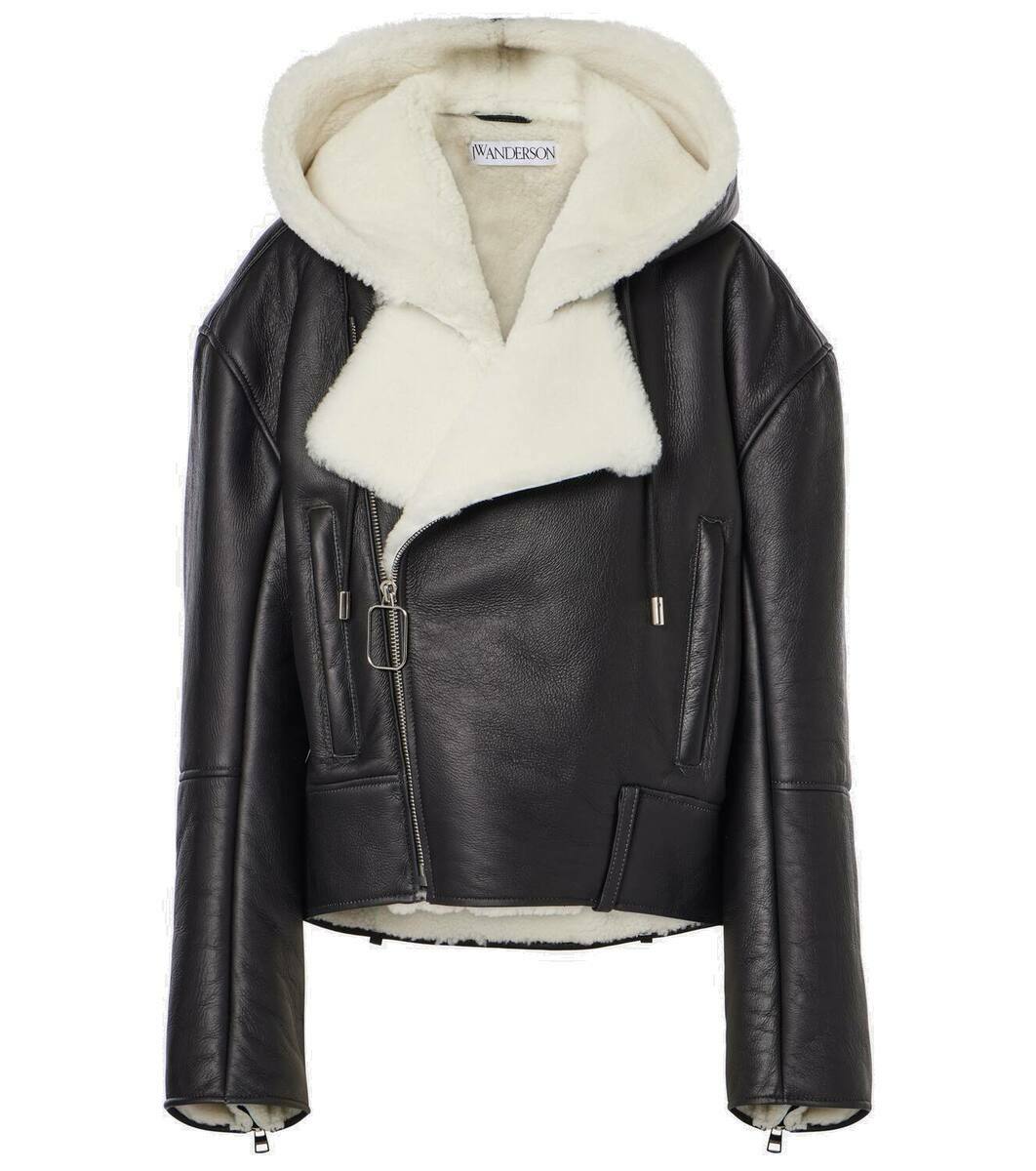JW Anderson Hooded leather and shearling biker jacket JW Anderson