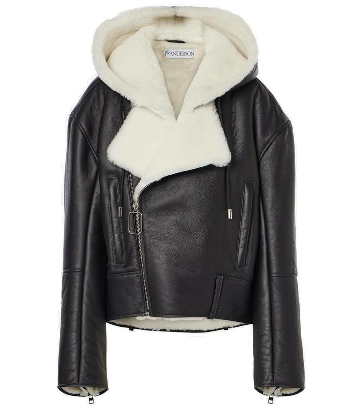 Photo: JW Anderson Hooded leather and shearling biker jacket