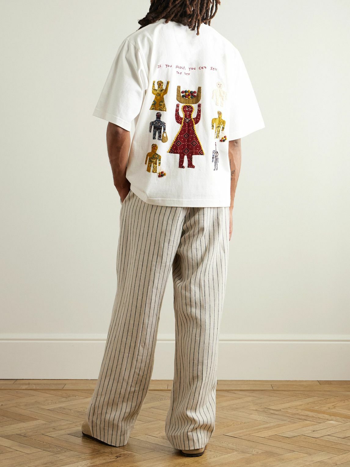 Kardo - Embroidered Appliquéd Cotton-Jersey T-Shirt - White