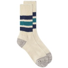 RoToTo Coarse Ribbed Old School Crew Sock in Navy/Green