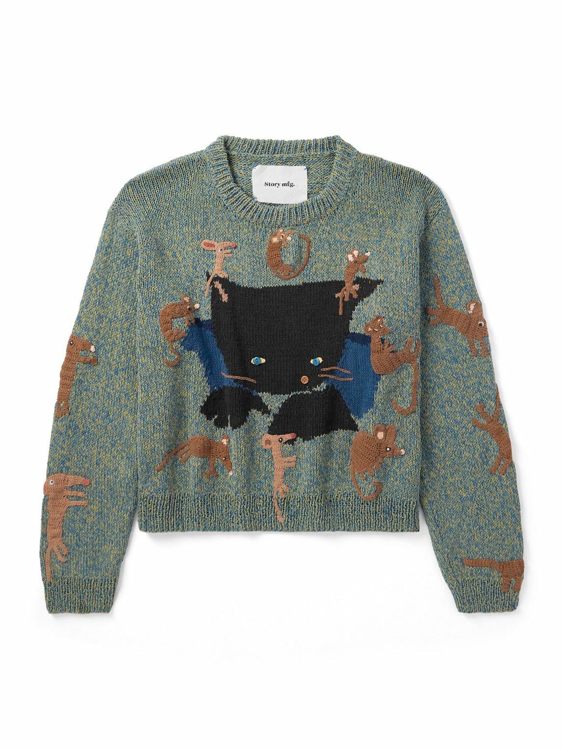 トップス STORY MFG. Olive Spiral Block Swetaer S Knitwear – Story mfg.