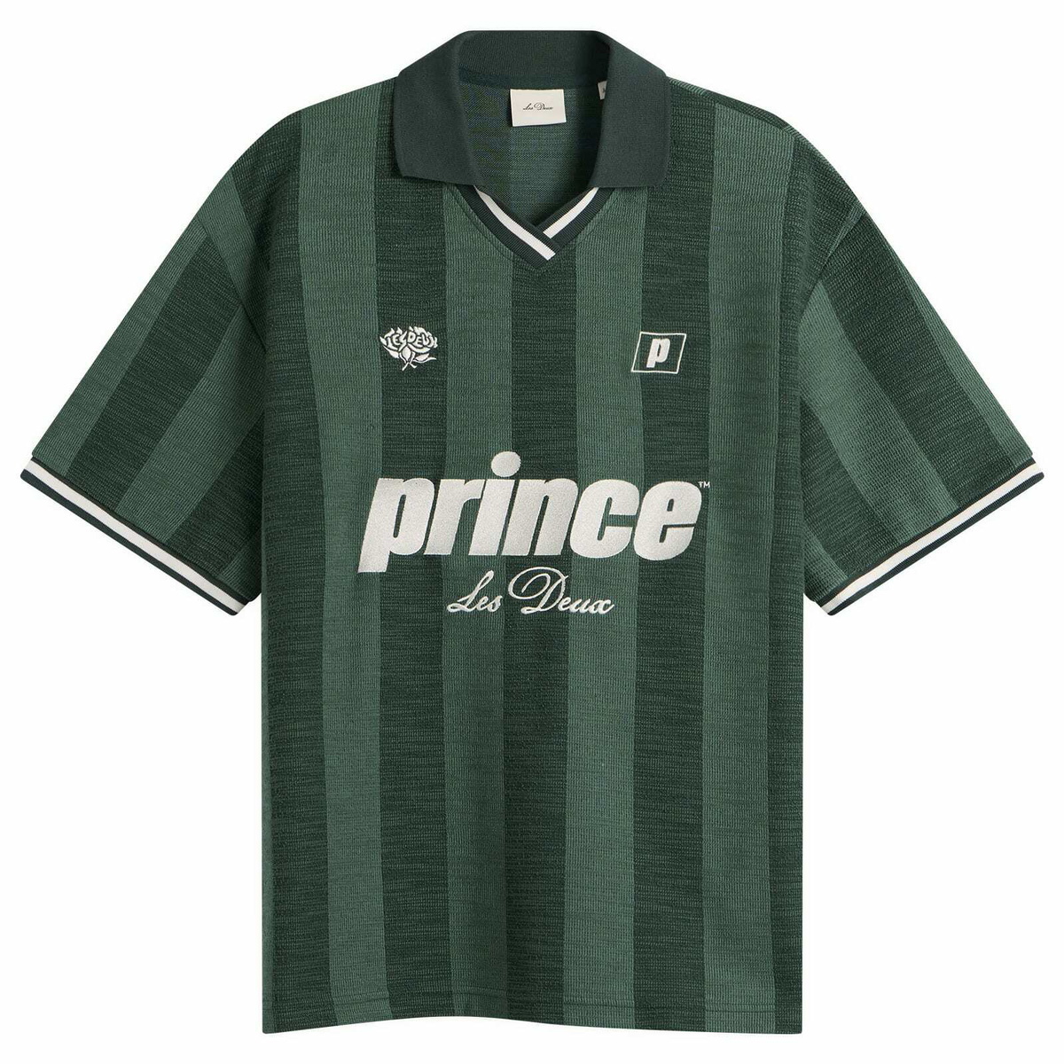Les Deux Men's Prince Stripe Jacquard Polo in Pineneedle Green