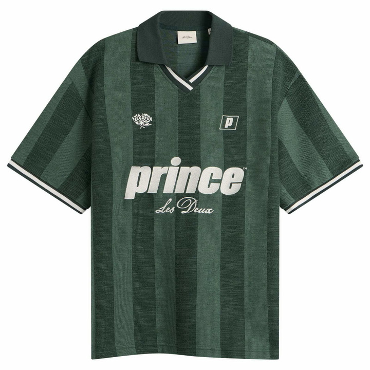 Photo: Les Deux Men's Prince Stripe Jacquard Polo in Pineneedle Green