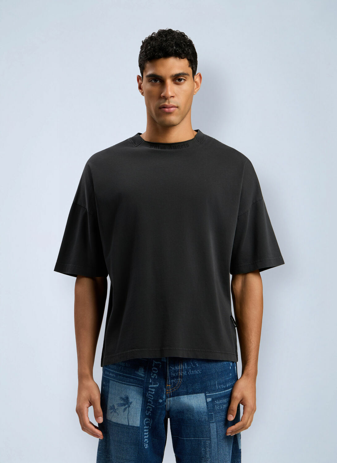 Palm Angels Curved Logo Loose Collar T-Shirt