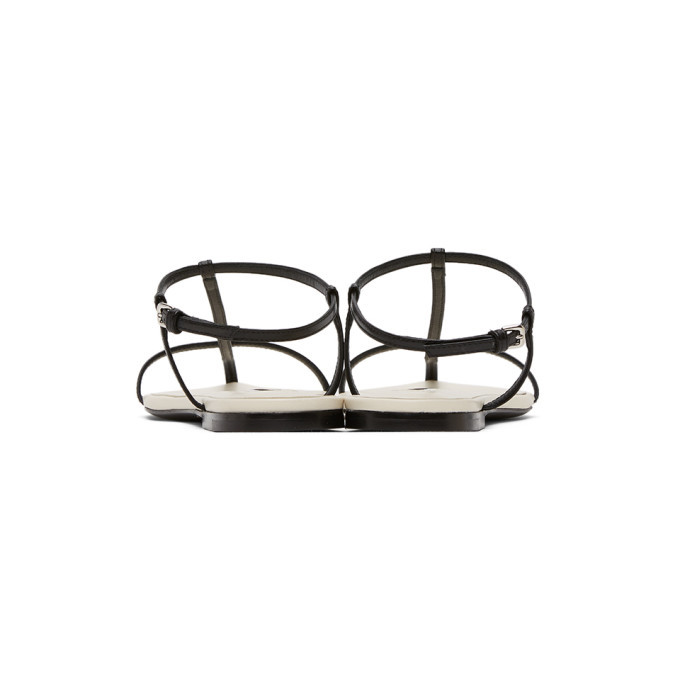 Jil Sander Black and White Middle Strap Pointy Toe Flat Sandals