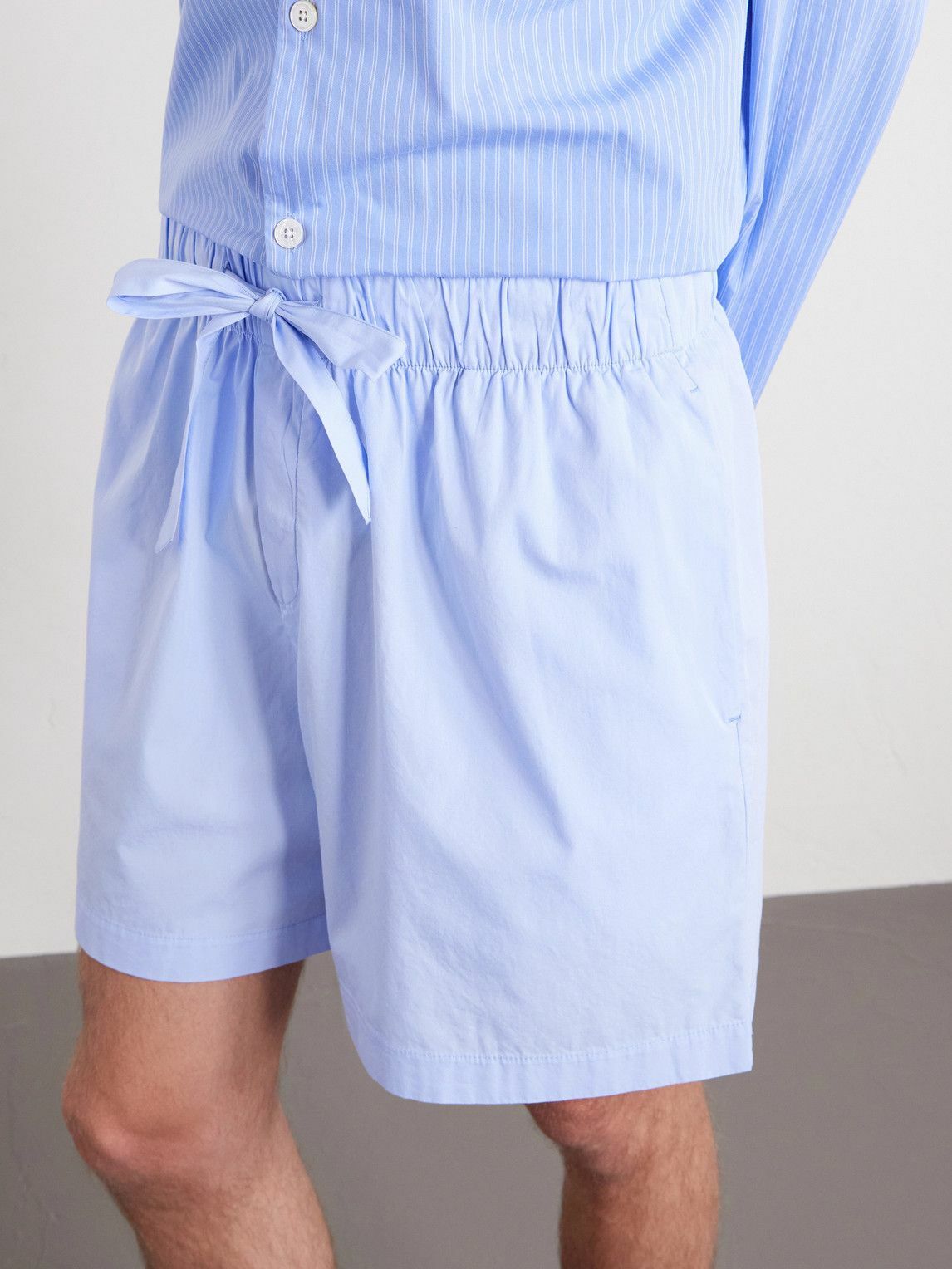 TEKLA - Straight-Leg Organic Cotton-Poplin Shorts - Blue