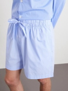 TEKLA - Straight-Leg Organic Cotton-Poplin Shorts - Blue