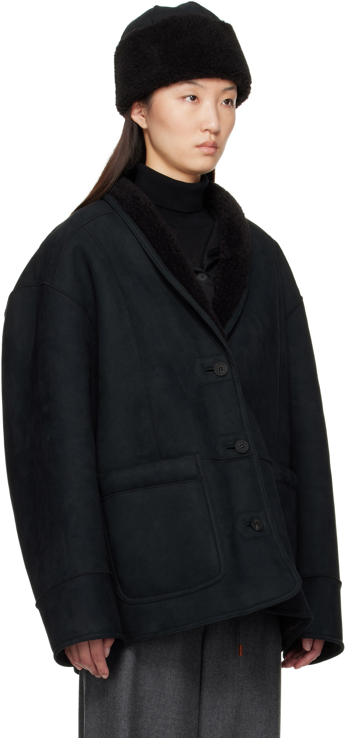 LE17SEPTEMBRE Black Shawl Collar Faux-Shearling Jacket