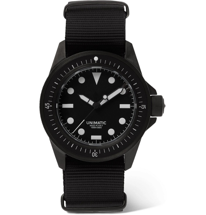 Photo: Unimatic - U1-FN Automatic DLC-Coated Stainless Steel and Webbing Watch - Black