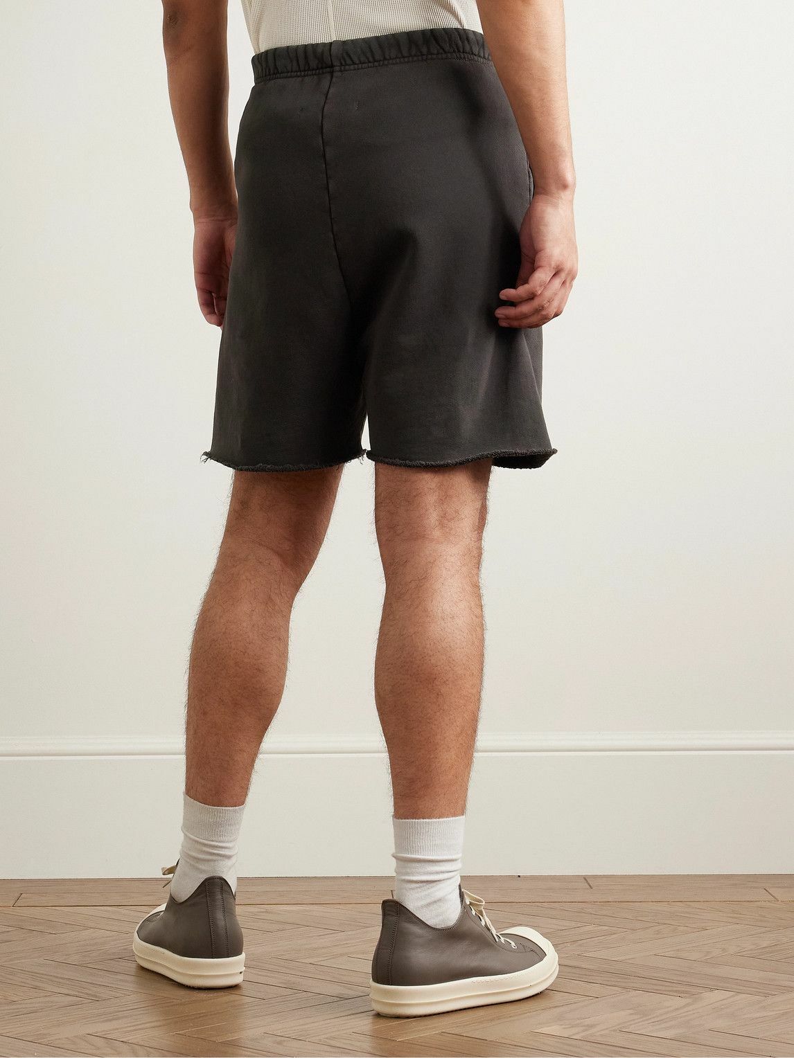 RRR123 - Flag Frayed Logo-Print Cotton-Jersey Shorts - Black