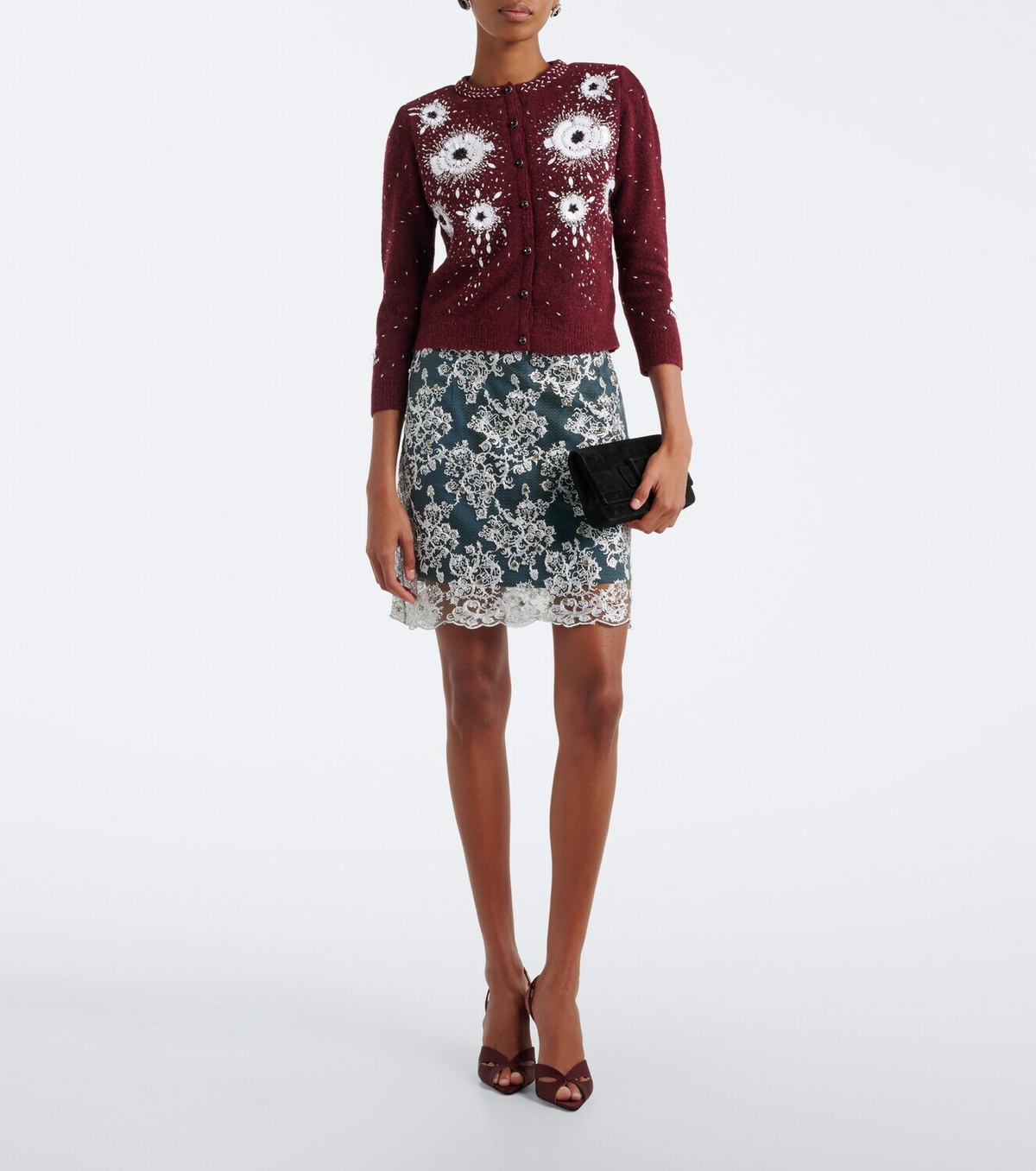Jacques Wei Embellished floral wool-blend cardigan
