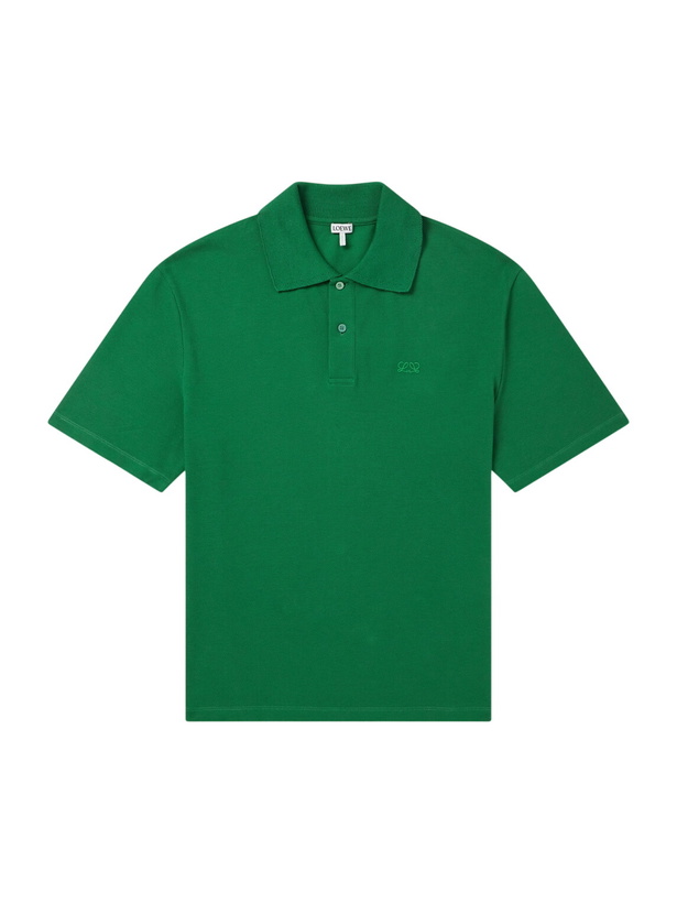 Photo: LOEWE - Anagram-Embroidered Cotton-Piqué Polo Shirt - Green