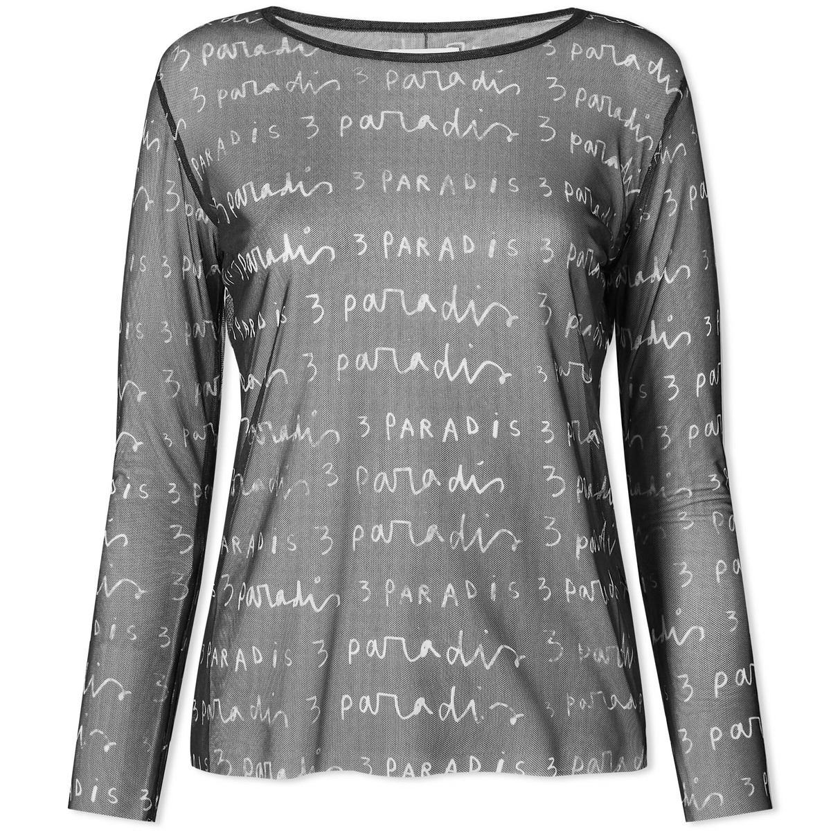 3.Paradis Women's Logo Print Mesh Top in Black