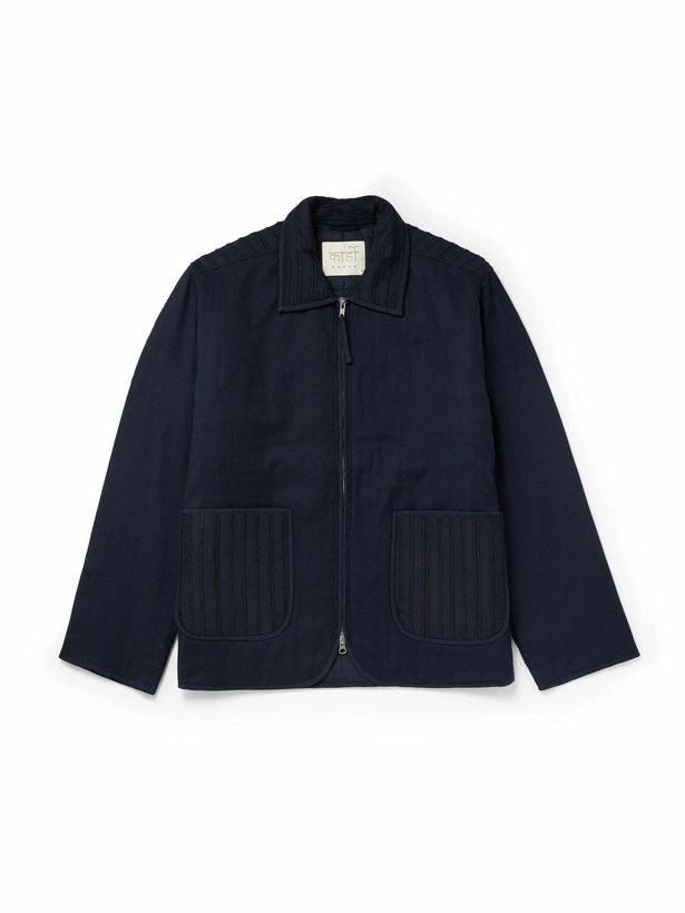 Photo: Kardo - Amardeep Embroidered Cotton-Herringbone Jacket - Blue