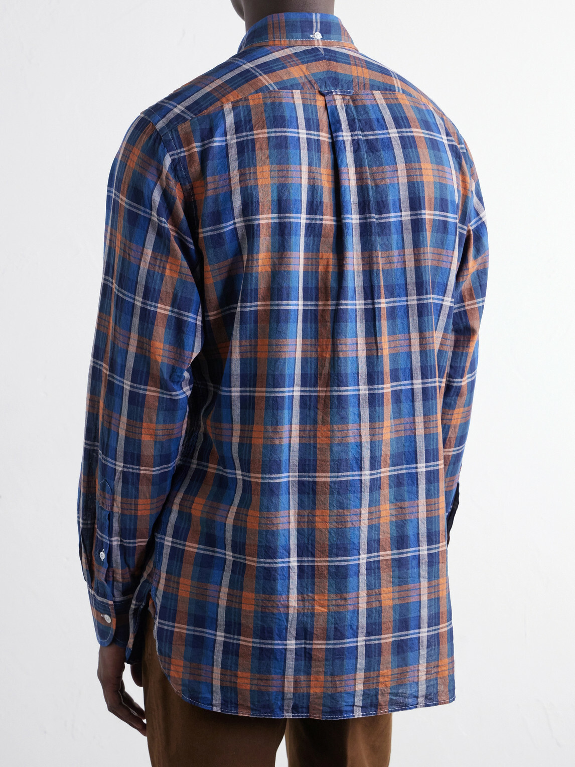 Drake's - Button-Down Collar Checked Woven Cotton Shirt - Blue