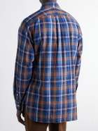 Drake's - Button-Down Collar Checked Woven Cotton Shirt - Blue