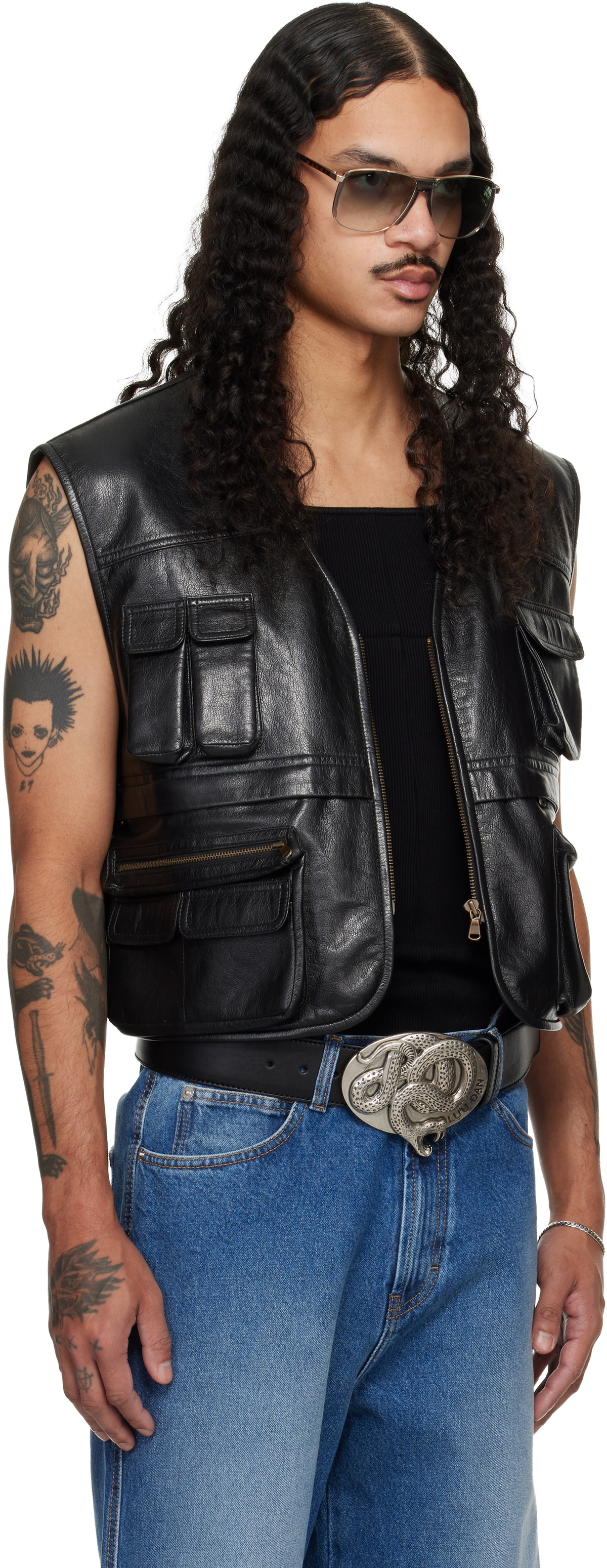 LU'U DAN Black Cargo Faux-Leather Vest