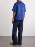 Blue Blue Japan - Sakura Camp-Collar Indigo-Dyed Floral-Print Linen Shirt - Blue