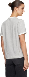 AMI Paris Gray Cotton 'Ami Paris' Knitted Patch T-shirt