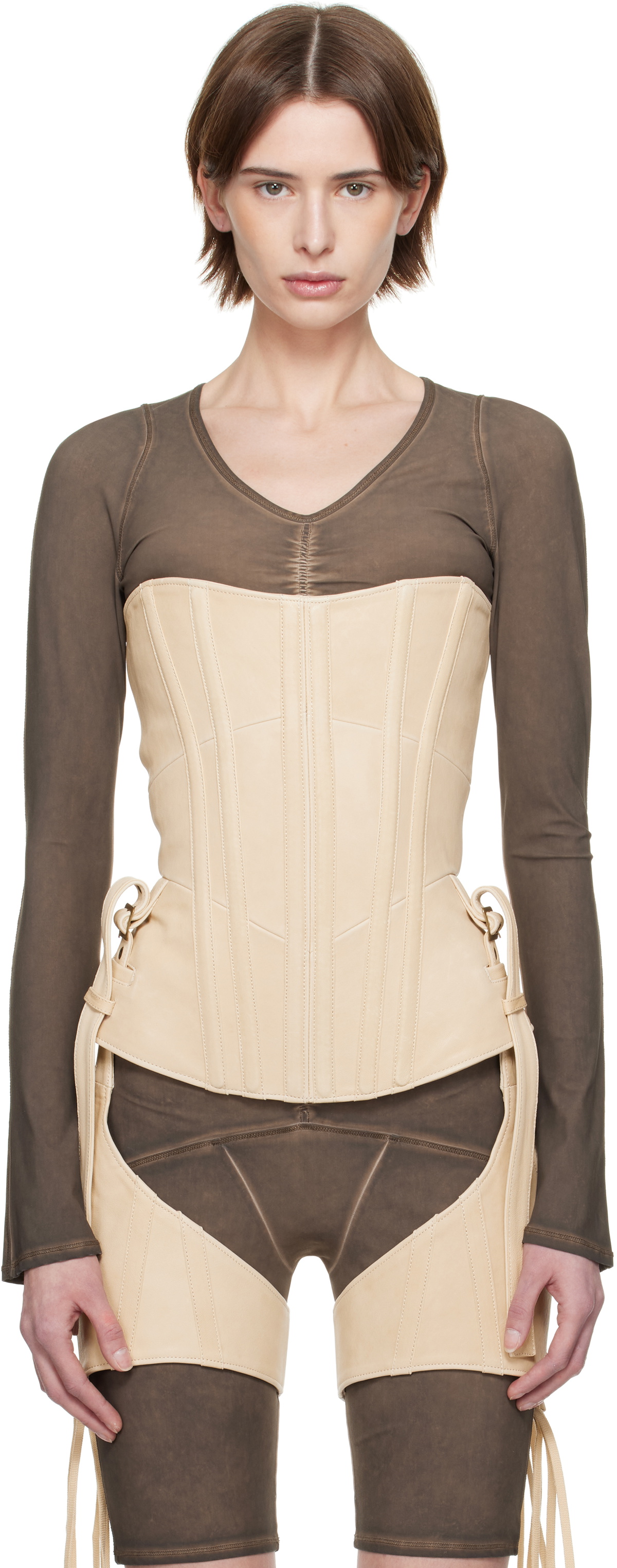 KNWLS Beige Veil Leather Corset